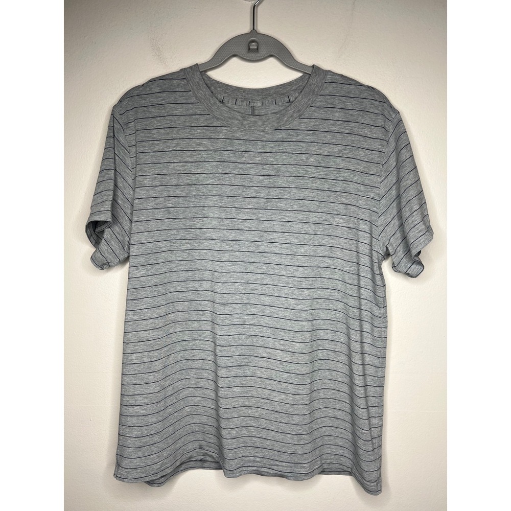 Lululemon Women's Basic Tee‎ Grey Black Striped Short Sleeve T-Shirt Size *L*